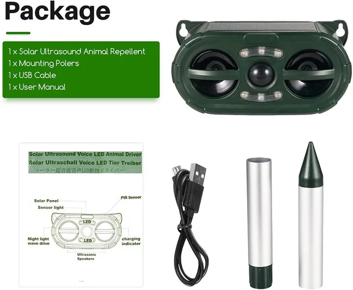Solar Ultrasonic Electronic Repeller Waterproof Animal Repellent