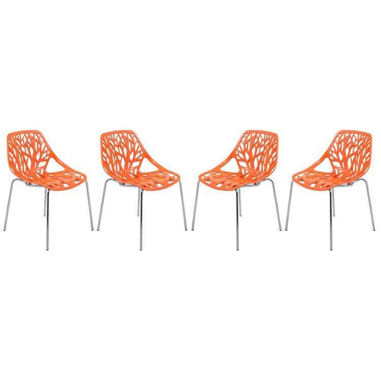 LeisureMod Modern Asbury Dining Chair with Chromed Legs, Size: Set of 4, Orange