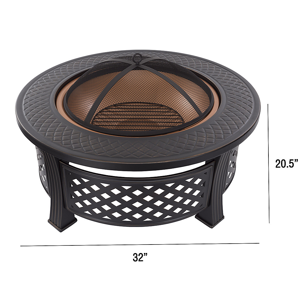 Pure Garden - Fire Pit Set, Wood Burning Pit - Includes Spark Screen and Log Poker, 32” Round Metal Firepit - Black/Copper