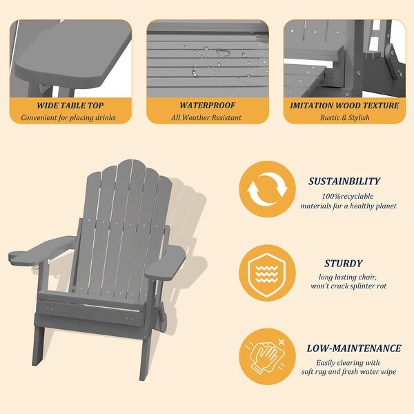 Clihome HIPS Folding Patio Adirondack Chair with Pullout Ottoman