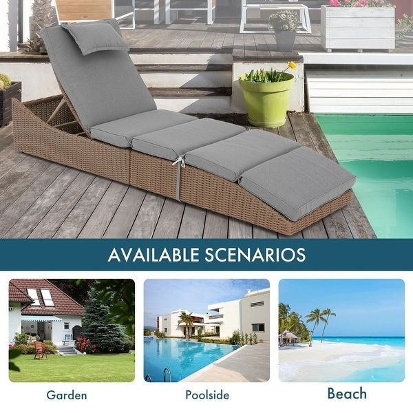 Patio Wicker Chaise Lounge Recliner Foldable Chair,w/ 5 Adjustable Back Positions and Cushion