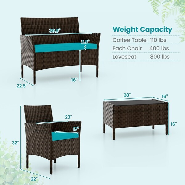 Costway 4 PCS Patio Furniture Set with Washable Cushions and Tempered