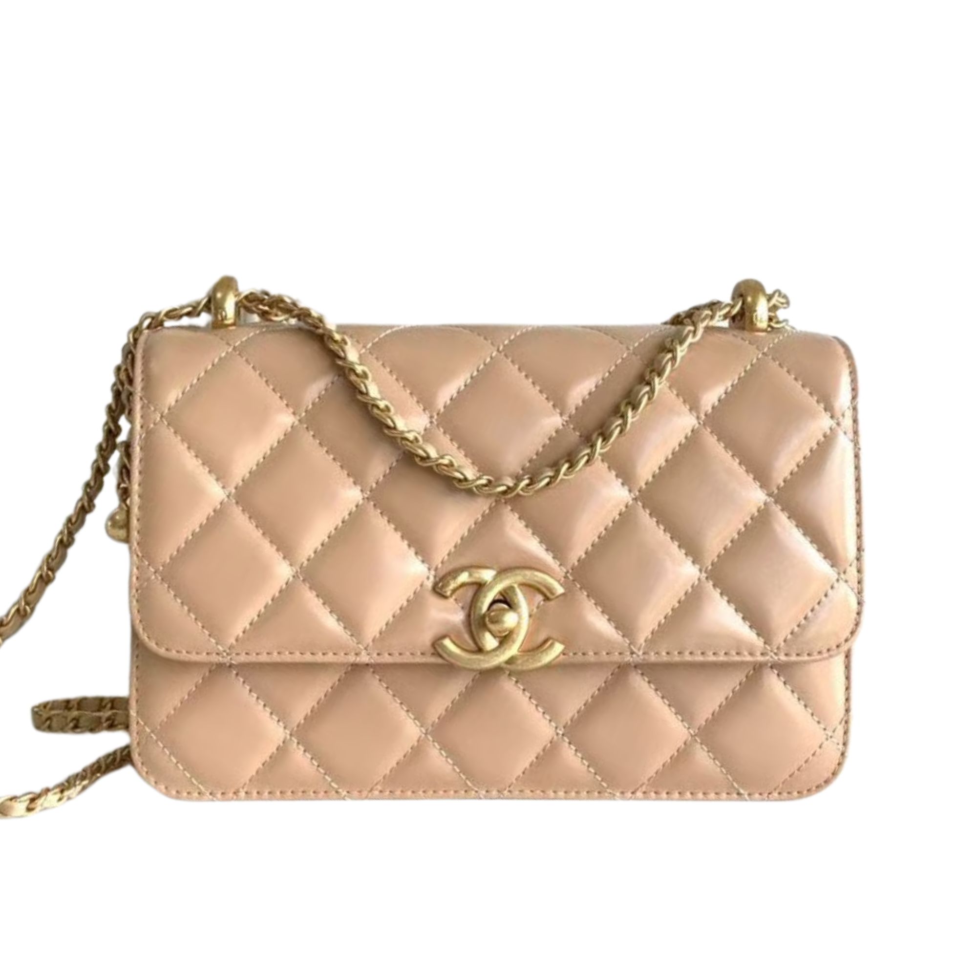 Chanel Calfskin Quilted Perfect Fit Flap Beige 22cm