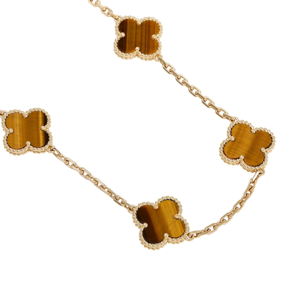 Van Cleef & Arpels Vintage Alhambra 10P Motif Necklace 18K Yellow Gold Tiger Eye VCARD40700