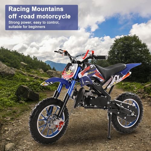 50cc Dirt Bike 2-Stroke Kids Dirt Bike Kids Motorcycle Dirt Bike for Kids Gas Power Motocross Off Road Mini Dirt Bike Pocket Motorbike Racing Max Speed 40KM/H with Front Rear Disc Brakes