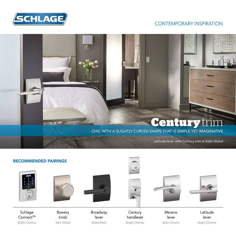 Schlage F59-MER-CEN-RH Merano Right Handed Single Cylinder Interior - Satin Nickel