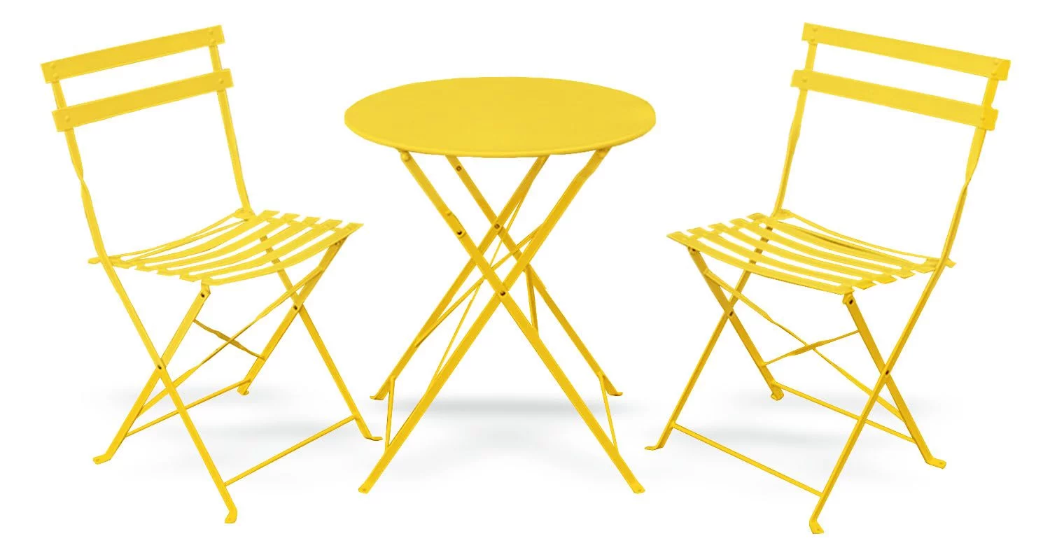 Violet 3 Piece Porch Portable Furniture Set – Two Steel Frame Comfy Chairs With a Solid Coffe Table - Yellow