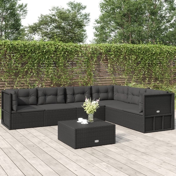 vidaXL 5 Piece Patio Lounge Set with Cushions Black Poly Rattan
