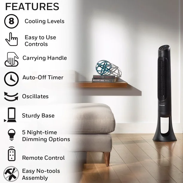Honeywell QuietSet Oscillating Whole Room Tower Fan, HYF290B, Black