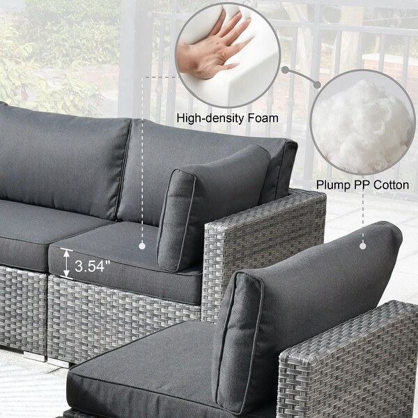 HOOOWOOO 8piece Patio Furniture Set Wicker Sectional Sofa with Fire Pit Table