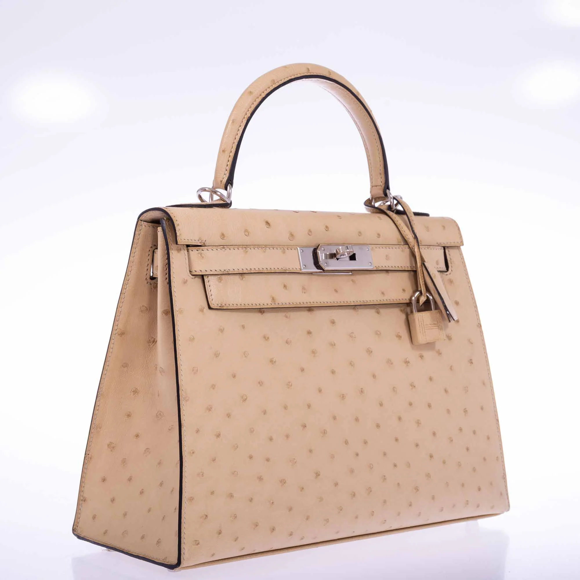 Hermès Kelly 28 Sellier Parchemin Ostrich Palladium Hardware
