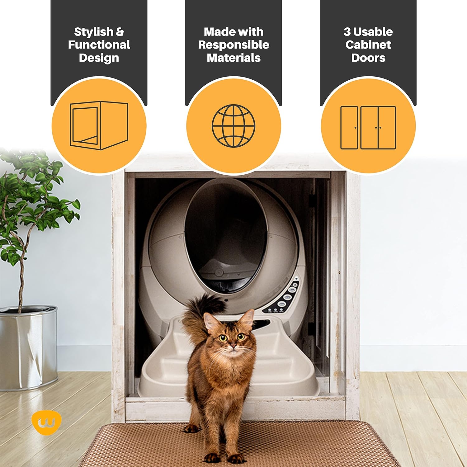 Litter-Robot Credenza with Litter Box Enclosure, Rustic White Plank Finish, 43.2” W x 28.1” D x 33.1” H, Stylish and Durable Hidden Cat Litter Box Furniture, Litter-Robot Not Included