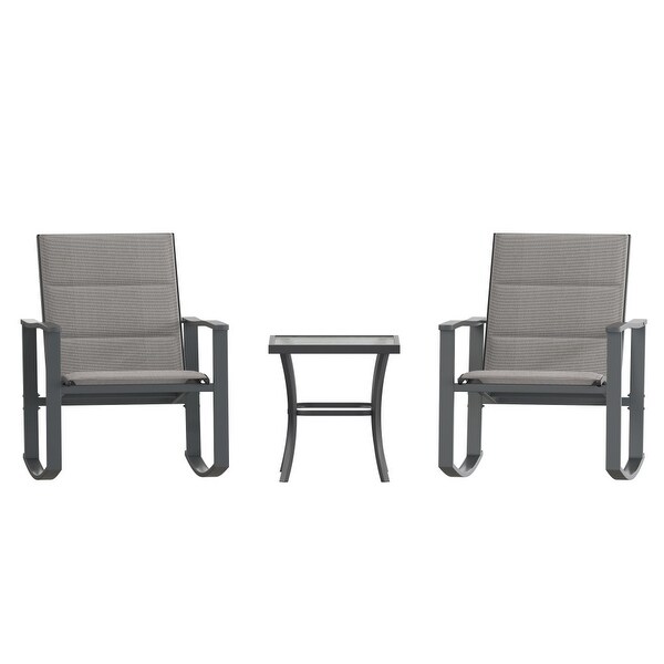 3 Piece AllWeather Rocking Chairs and Glass Top Table Bistro Set