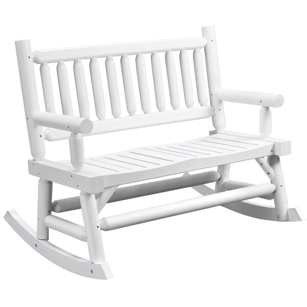 Outsunny 2Person Wooden Rocking Chair Rocker Bench with Relaxing Swinging Motion