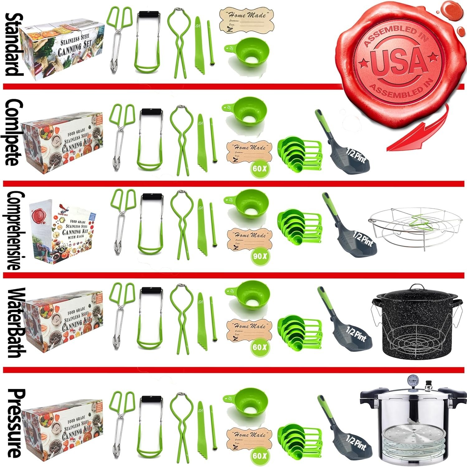 Pressure Canner 23 Qt with Canning Supplies Starter Kit – Canning Pressure Cooker with Gauge – Water Bath Canner Pot with Rack and Lid – Jar Lifter, XL Ladle, Jar Tongs, and Bubble Popper