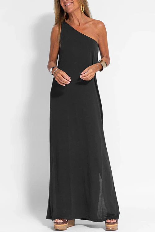 One Shoulder Maxi Dress with Side SplitClistos