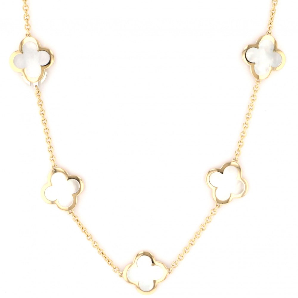 Van Cleef & Arpels Pure Alhambra Necklace 9 Motifs 18K Yellow Gold Mother of Pearl