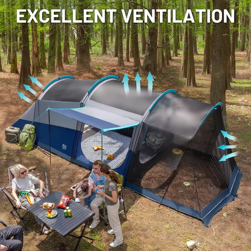TIMBER RIDGE 8-Person Waterproof Tunnel Tent – Double-Layer Family Camping Shelter