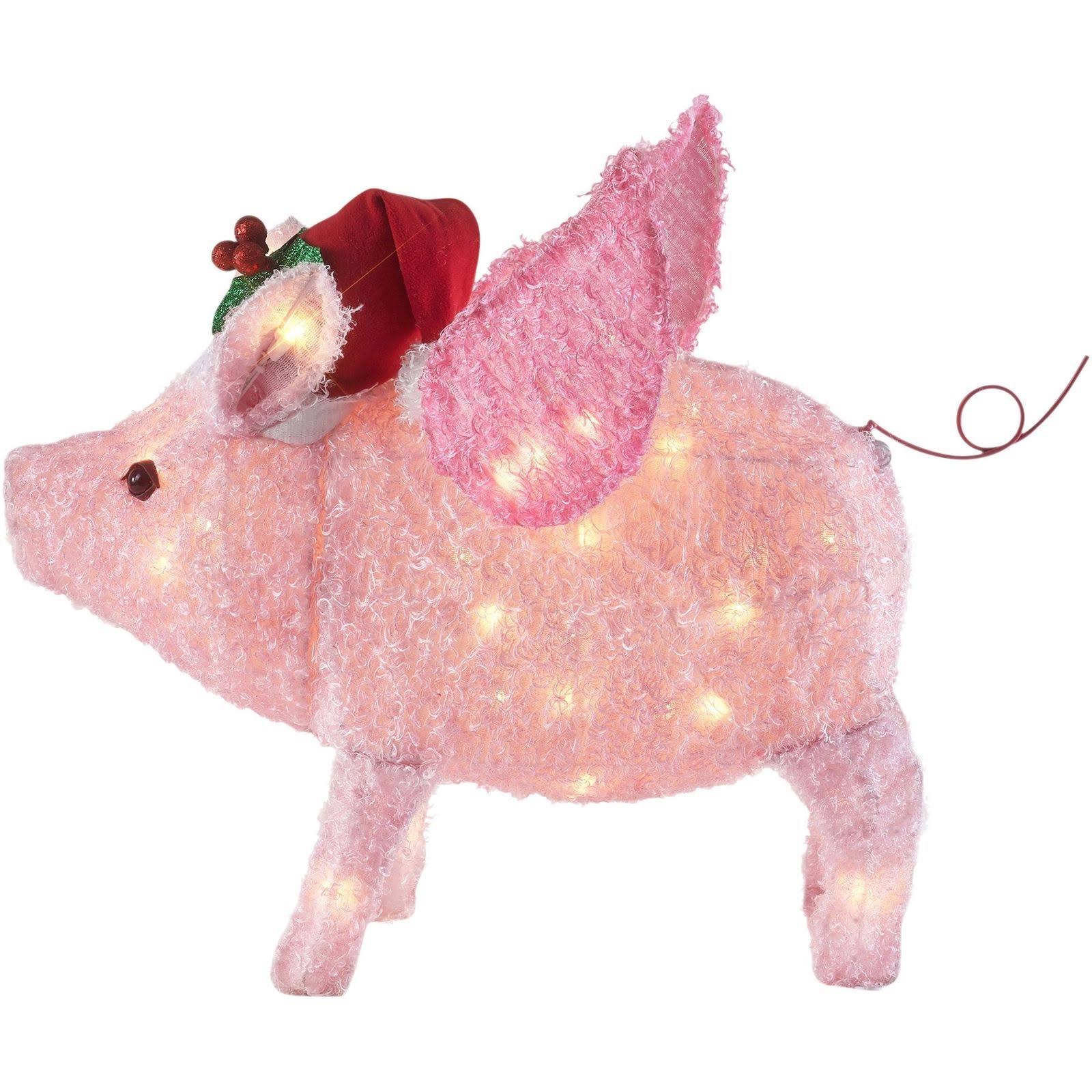 Holiday Time Flying Pig Yard Decor - Light Up Piggy Christmas Decoration