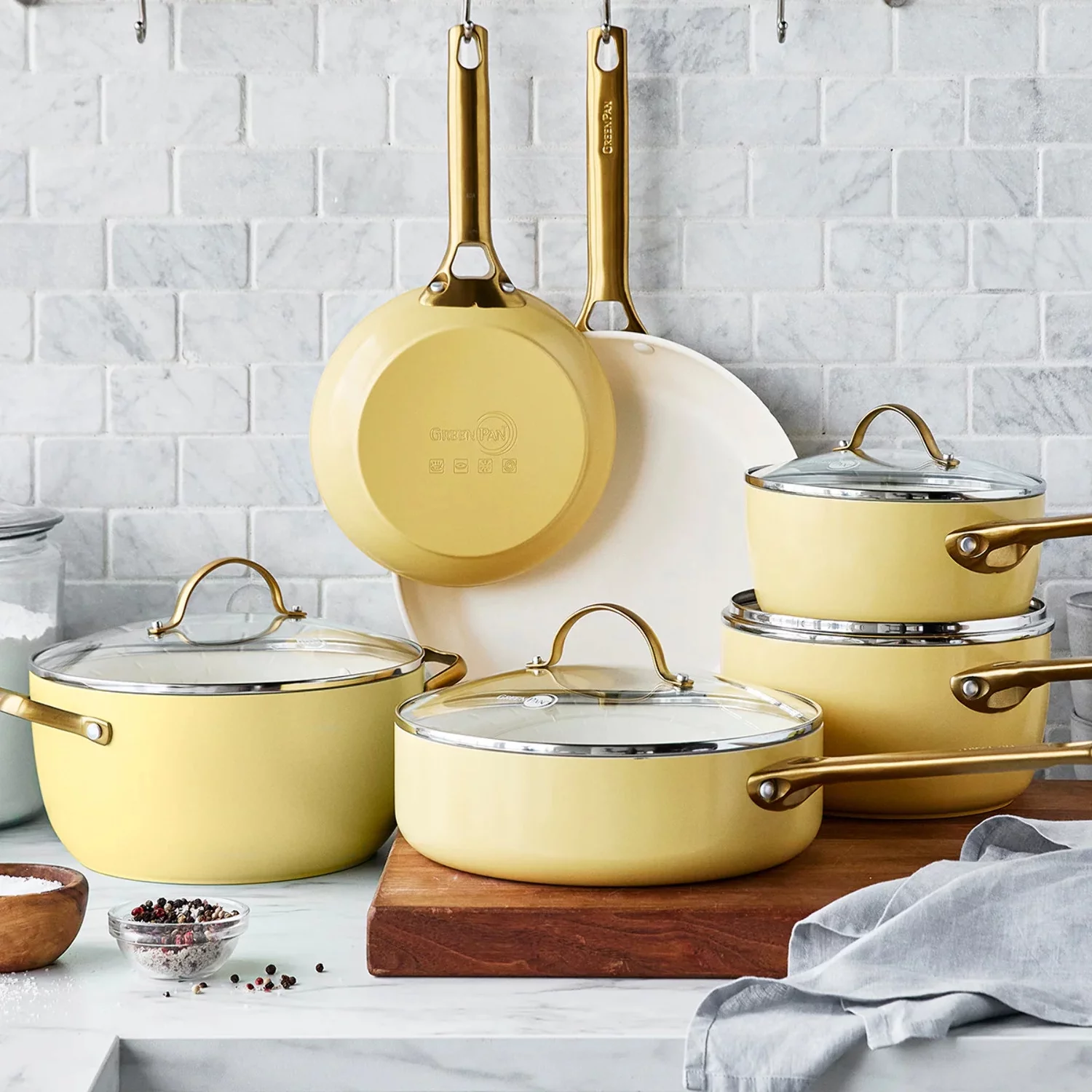 GreenPan Reserve Ceramic Nonstick 10-Piece Cookware Set | Sunrise with Gold-Tone Handles