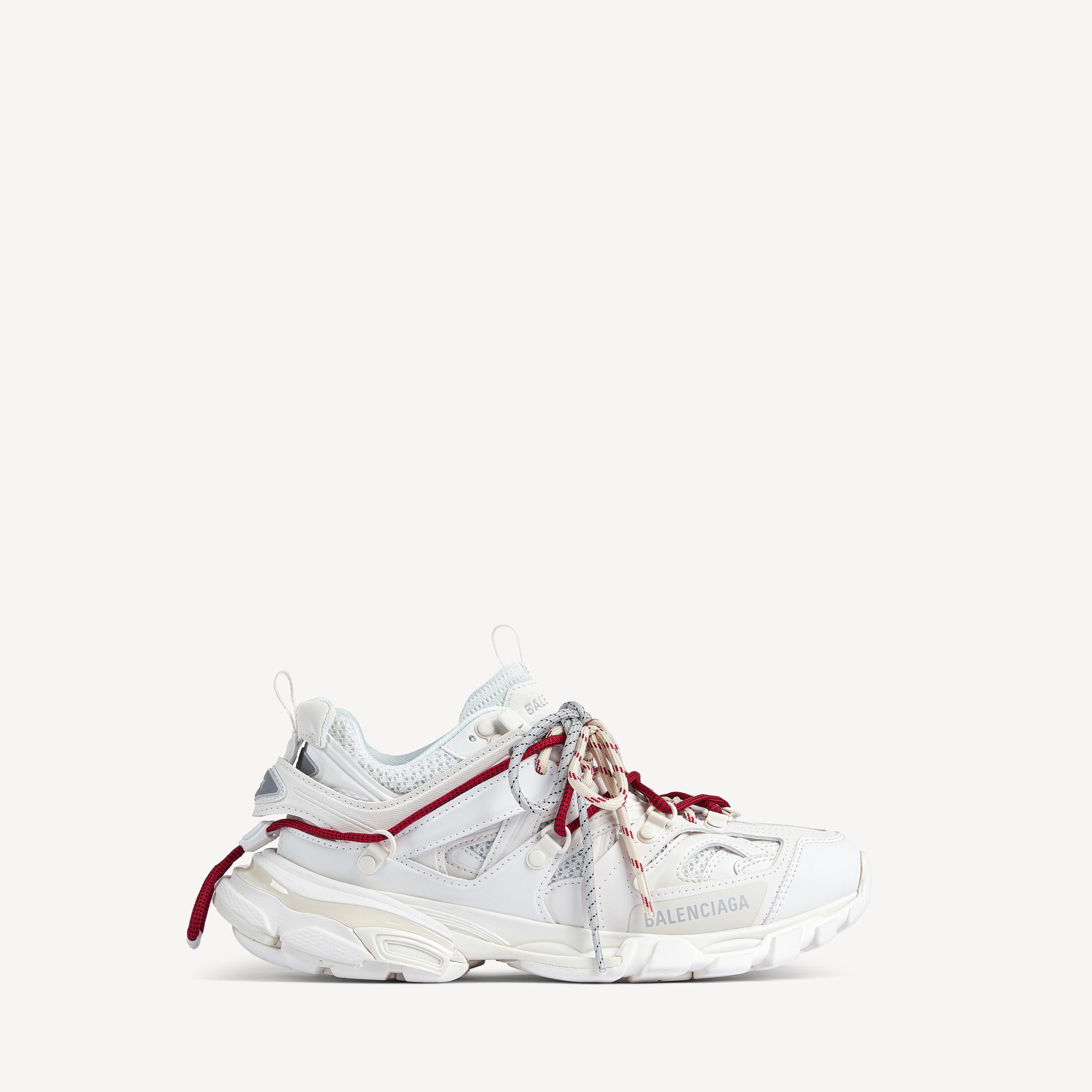 MEN'S TRACK TRAIL LACES SNEAKER IN WHITE/RED/GREY/BLACK Track Trail Laces Sneaker in white, red, grey and black polyurethane, polyester and polyamide