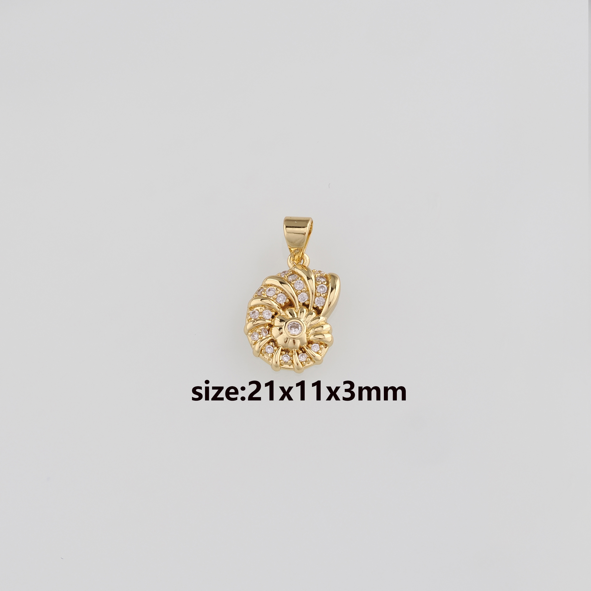 18K Gold Filled Conch Shell Pendant,CZ Micro Pave Ocean Shell Charm Earrings Necklace for DIY Jewelry Making Supply