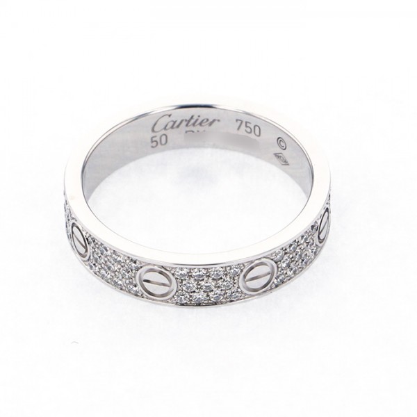 Cartier Love Wedding Pave Diamond Ring 18K White Gold