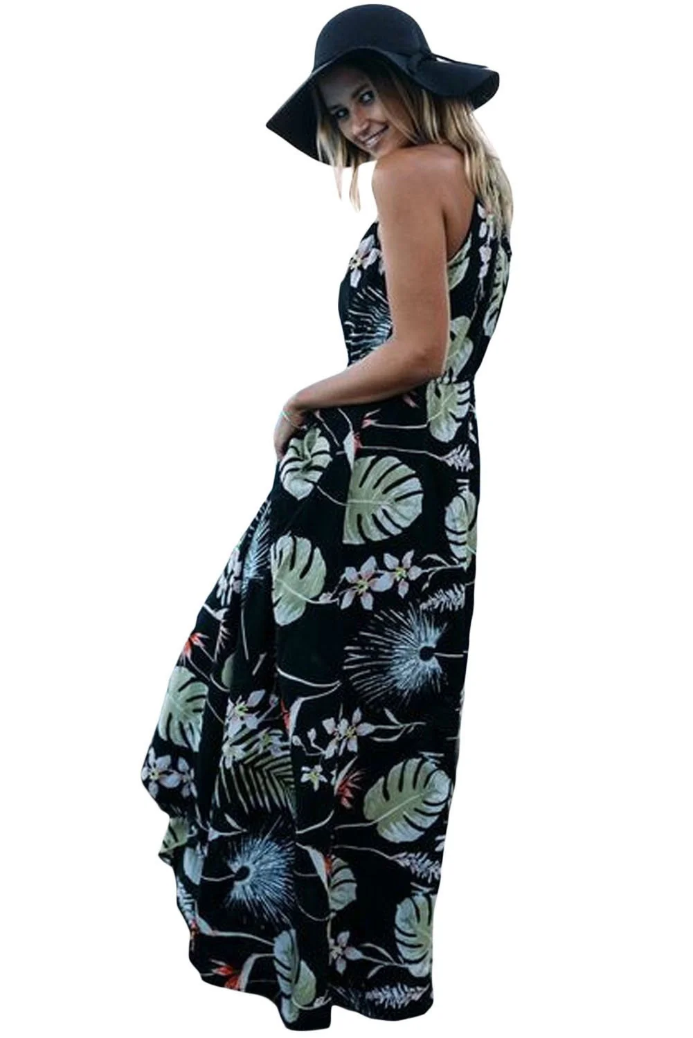 Floral Maxi Dress V-Neck Sleeveless Drawstring WaistClistos