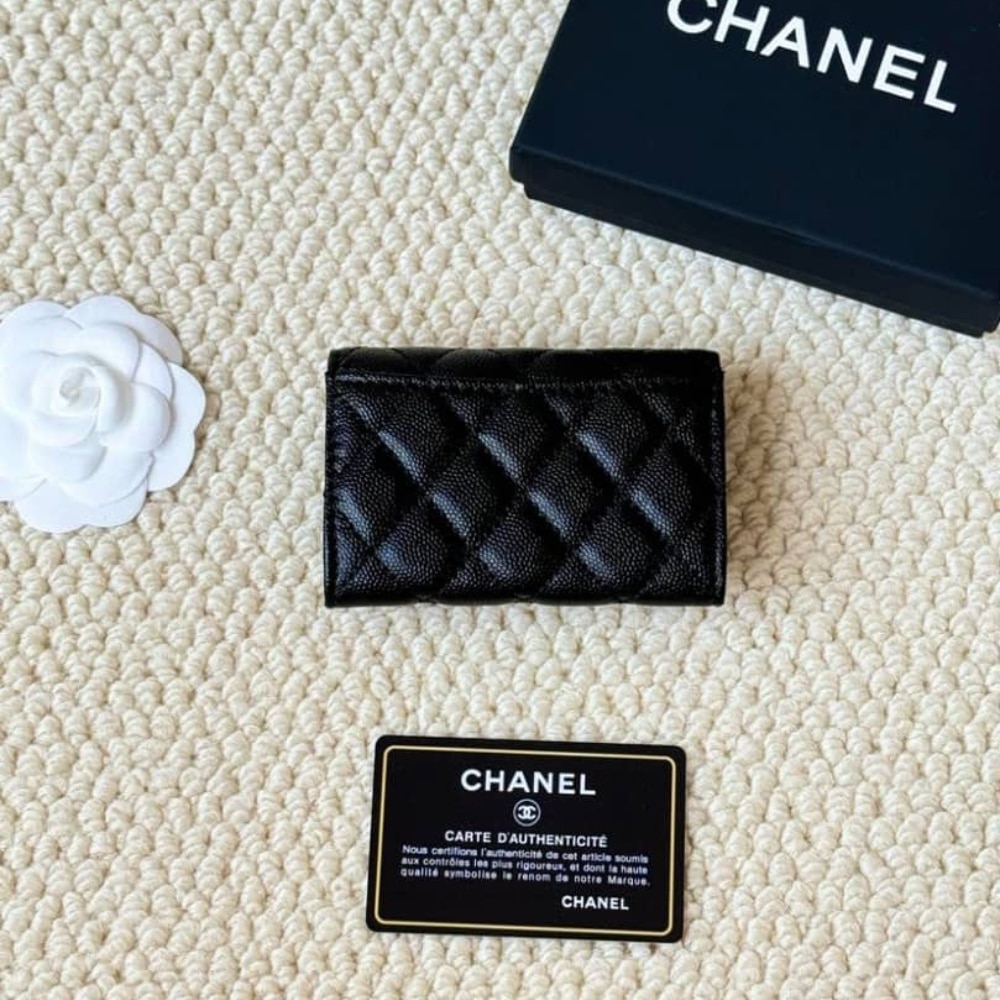 Chanel Classic Card Holder Grain Leather Black With Silver Hardware 4.3 Inches Ap0214 Y01588 C3906