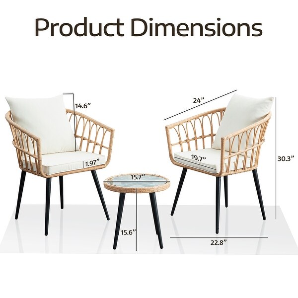 Beige 3 Pieces Rattan Wicker Patio Conversation SetClearance