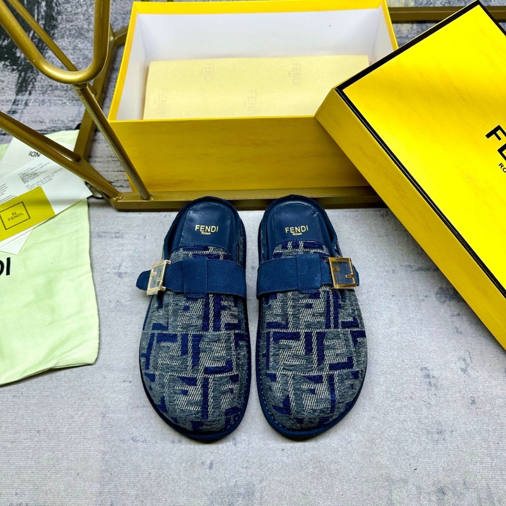 Fendi Feel Ff Denim Mules Blue 8R8448Akzpf1Pz7