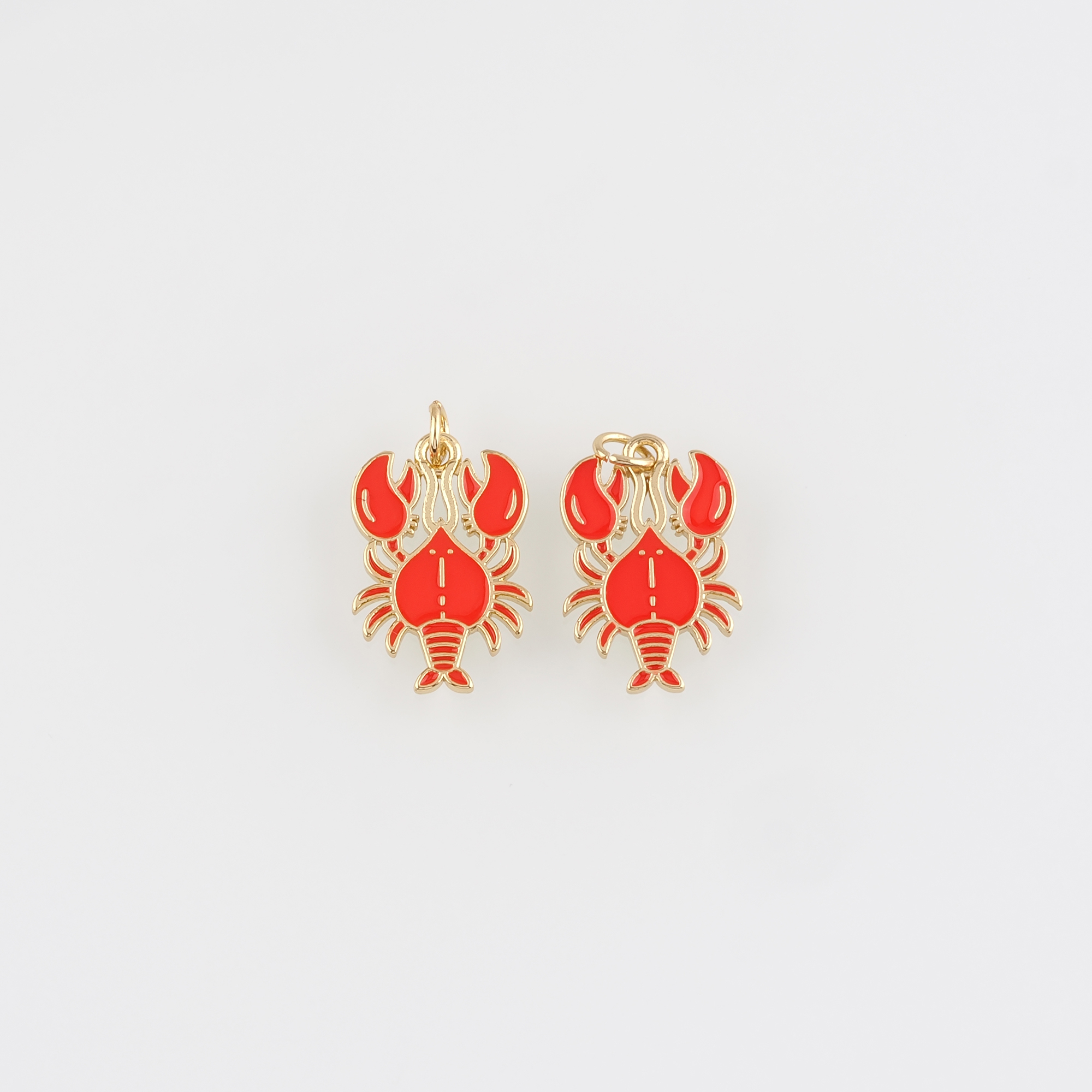 18K Gold Filled Crayfish Pendant,Enamel Marine Life Charm Earrings Necklace for DIY Jewelry Making Supply