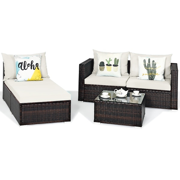 5PCS Patio Rattan Furniture Set Sectional Conversation Sofa w/ Coffee
