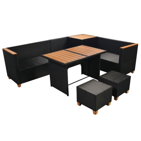 vidaXL 7 Piece Patio Lounge Set with Cushions Poly Rattan Black