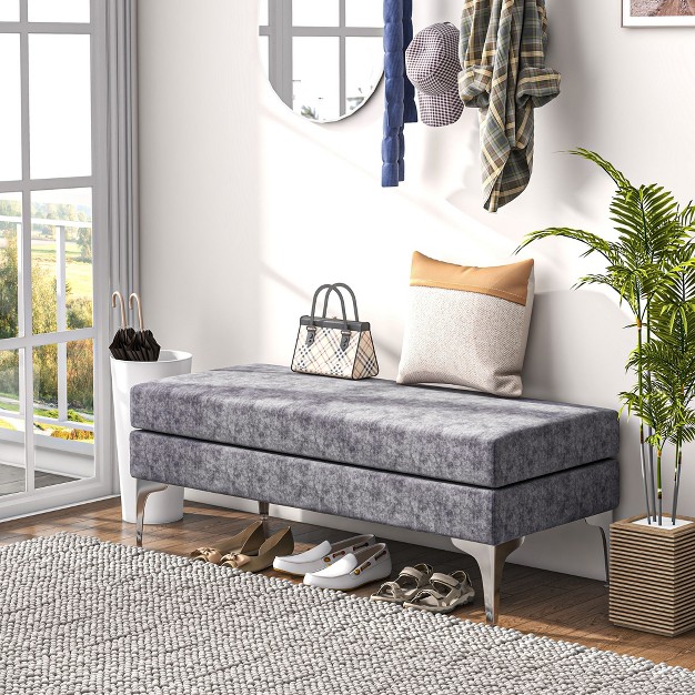 Homcom 47 75 Inches End Of Bed Bench Upholstered Entryway Bench With Double Layer Seat Cushions And Steel Legs Bedroom Bench