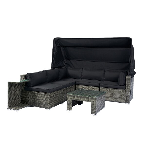 7Piece Patio Furniture Set,Retractable Canopy Rattan Sofa Set