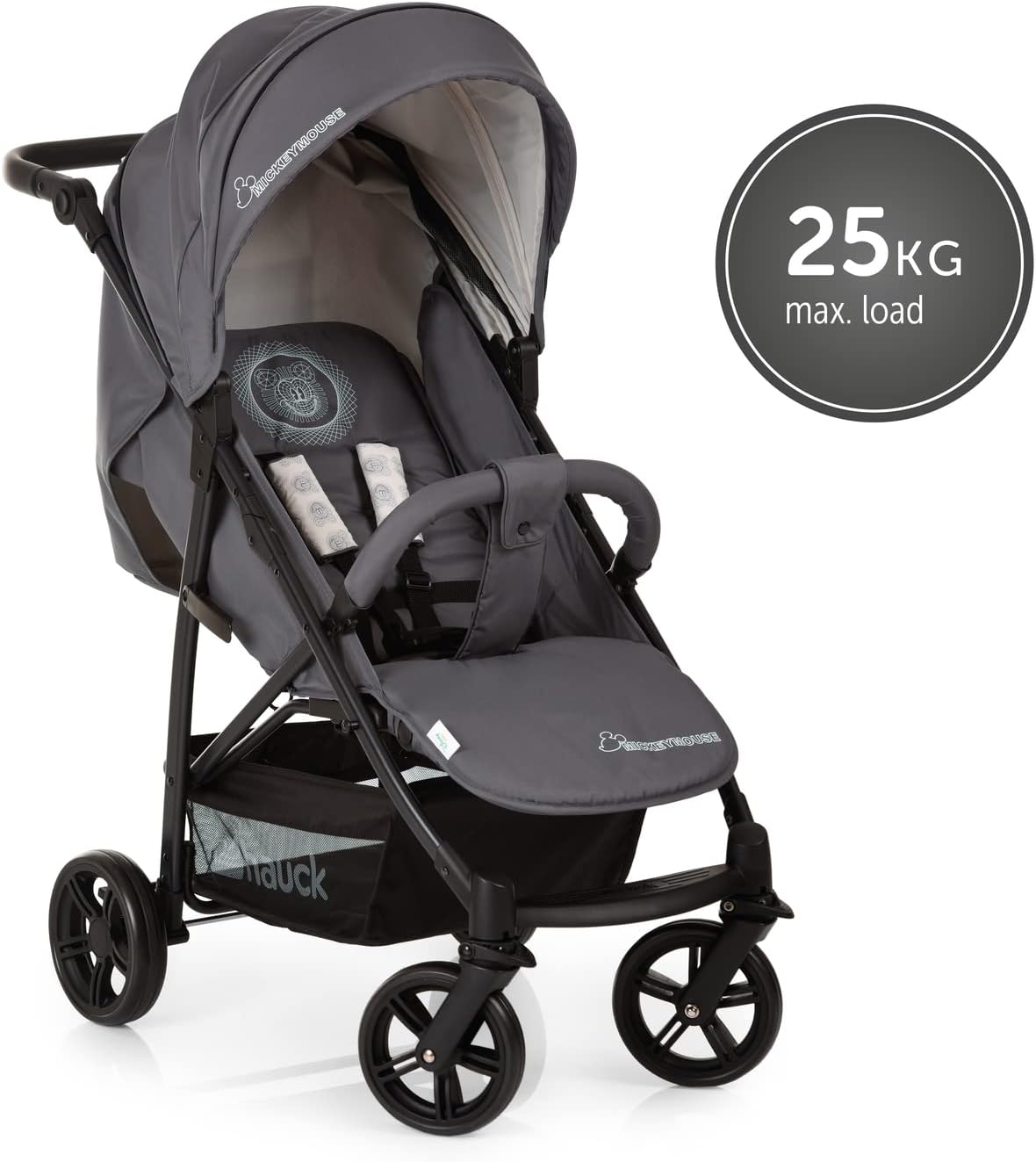 4X Carrito Bebe, desde el Nacimiento hasta 25 kg, Silla de Paseo Ligera, Silla Bebe, Reclinable, Plegable, Compacta, Mickey Mouse Gris