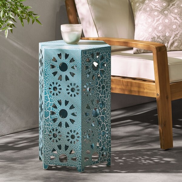 Side Table Outdoor 14inch Floral Side Table by Christopher Knight Home