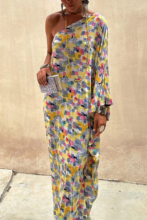 One Shoulder Abstract Maxi DressClistos