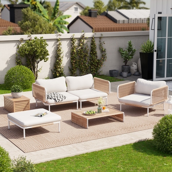 Outdoor 4 Seater Chat Set with Cushions,Customizable Set by Combining Multiple Chairs