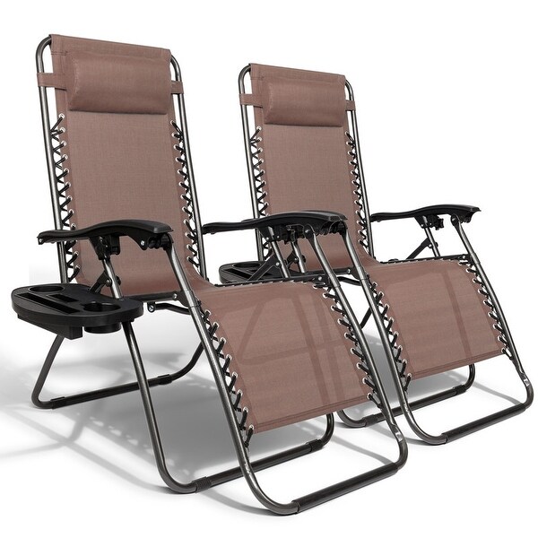 2Piece Zero Gravity Lounge Chair Portable Folding Chairs with Cup Holder