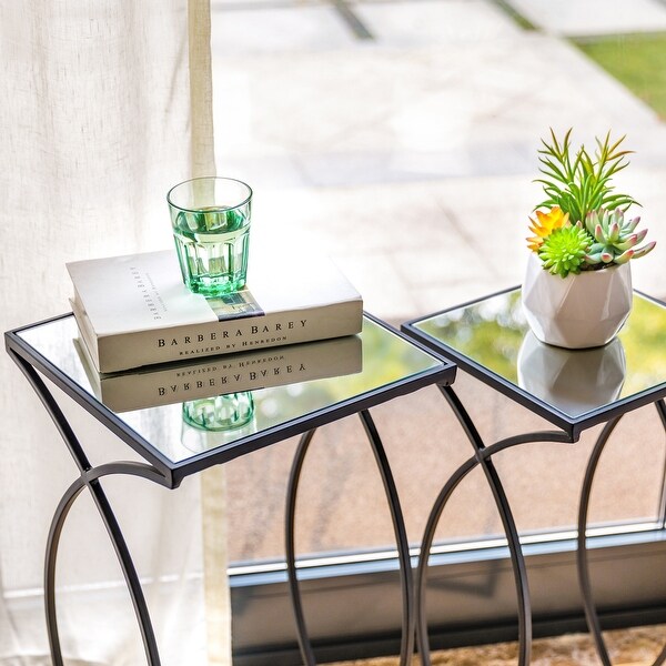 Glitzhome Set of 2 Modern Glam Glass Top Nesting Side Table