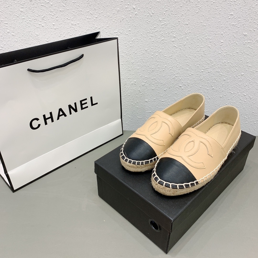 Chanel Cc Espadrilles Slip On Sheepskin Beige Black G29762 X01000 C0204
