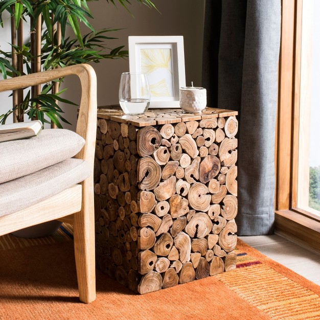 Jefferson Stool Accent Table Light Oak black Safavieh