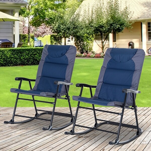 Outsunny Folding Rocking Chair Set with Padded Seat and Back,Pillow