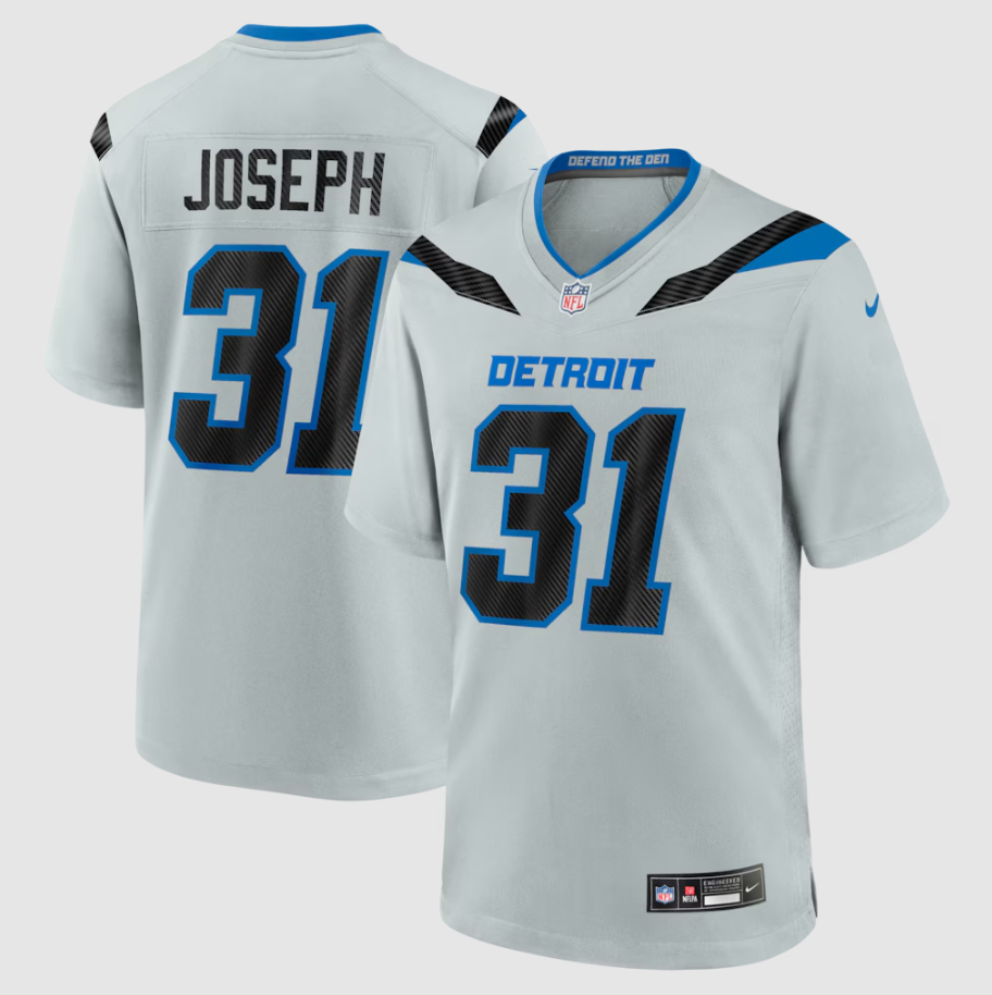 Men's Detroit Lions Kerby Joseph #31 Silver 2026 Rivalries Collection Game Jersey