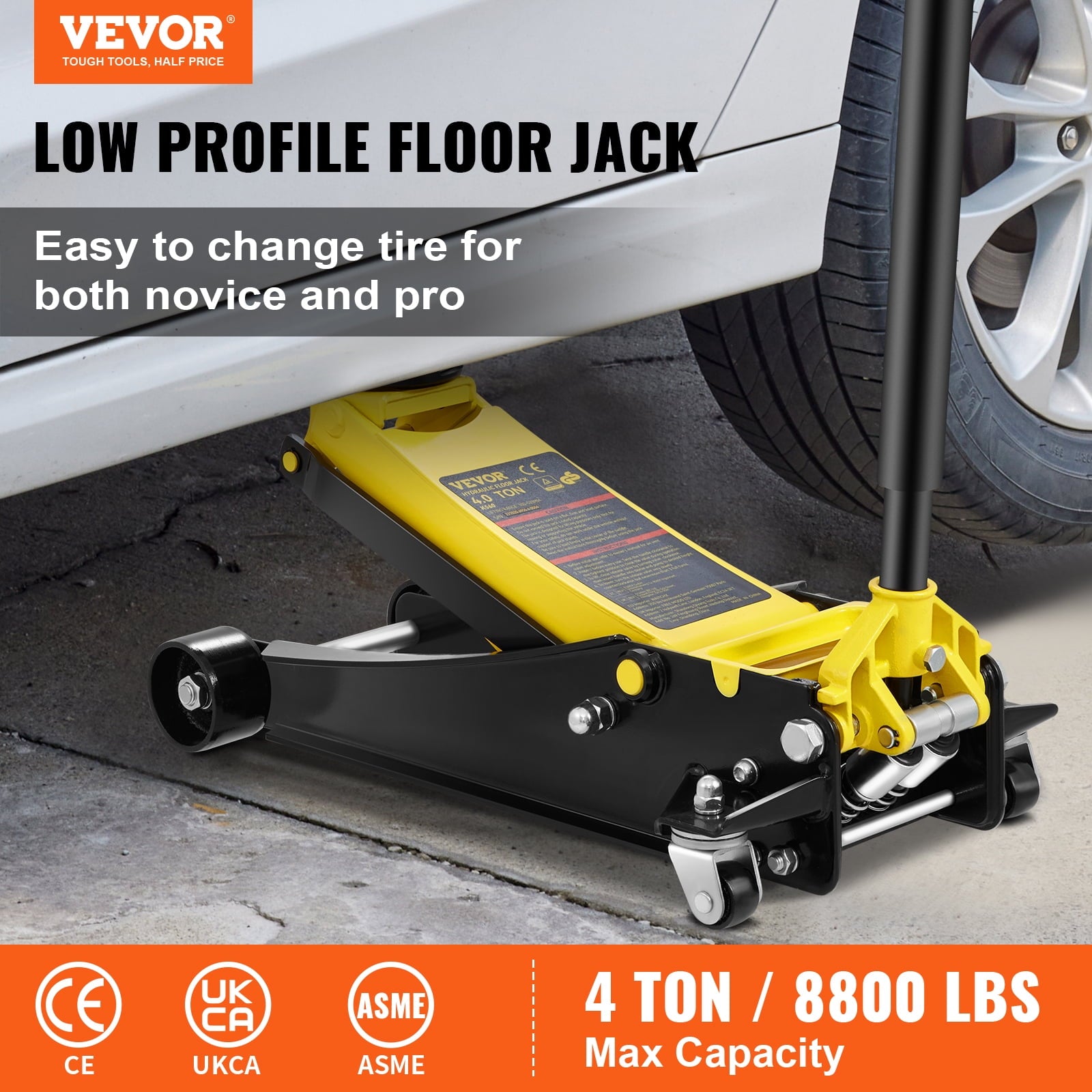 BENTISM Low Profile Floor Jack 4 Ton Heavy Duty Steel Dual Piston Rapid Pump