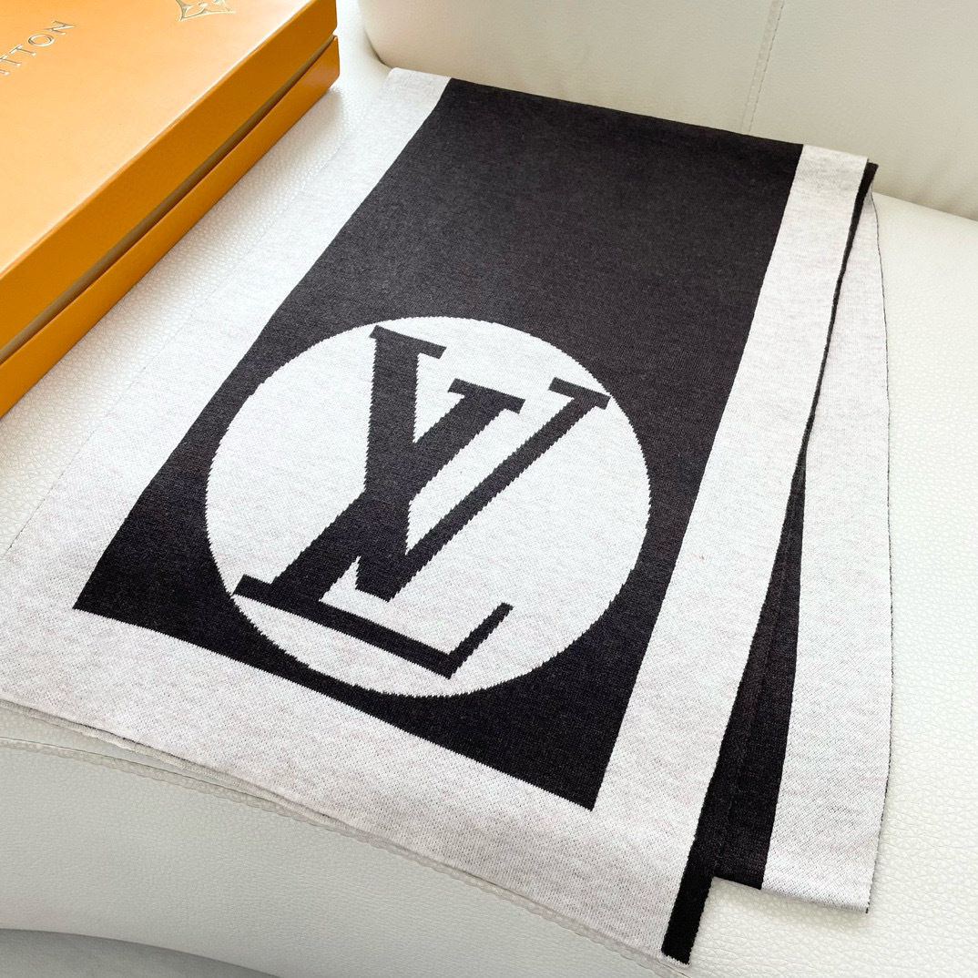 Louis Vuitton Monogram Cashmere Jacquard Scarf White-Brown For Women 180cm