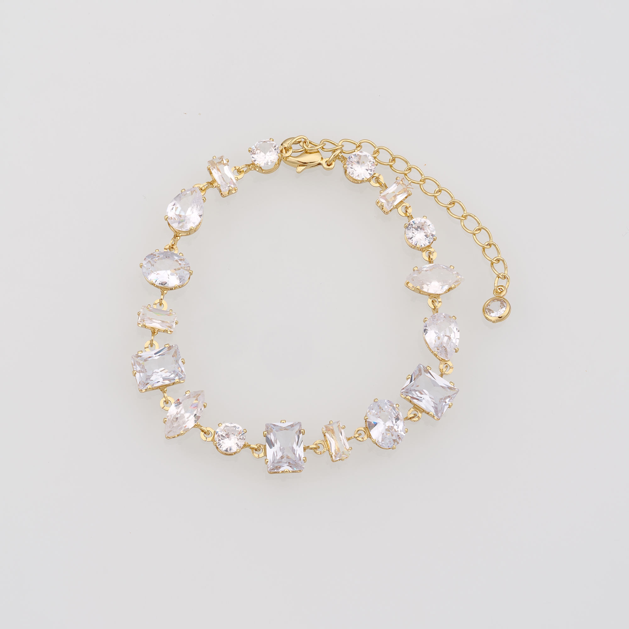 18K Gold Filled Geometric Bracelet,Zircon Bracelet,White Stone Bracelet,Adjustable Bracelet,Gift For Her