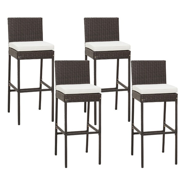 Set of 2/4 Patio Wicker Barstools with Seat Cushion and Footrest